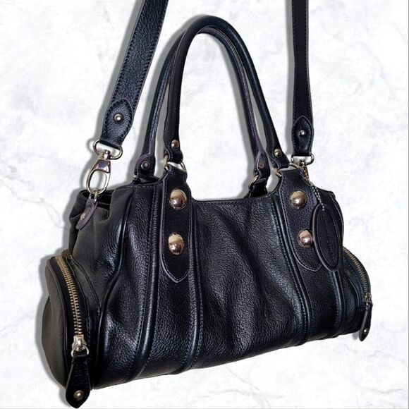 None Handbags - Black & Silver Leather Studded Shoulder Crossbody Handbag Purse